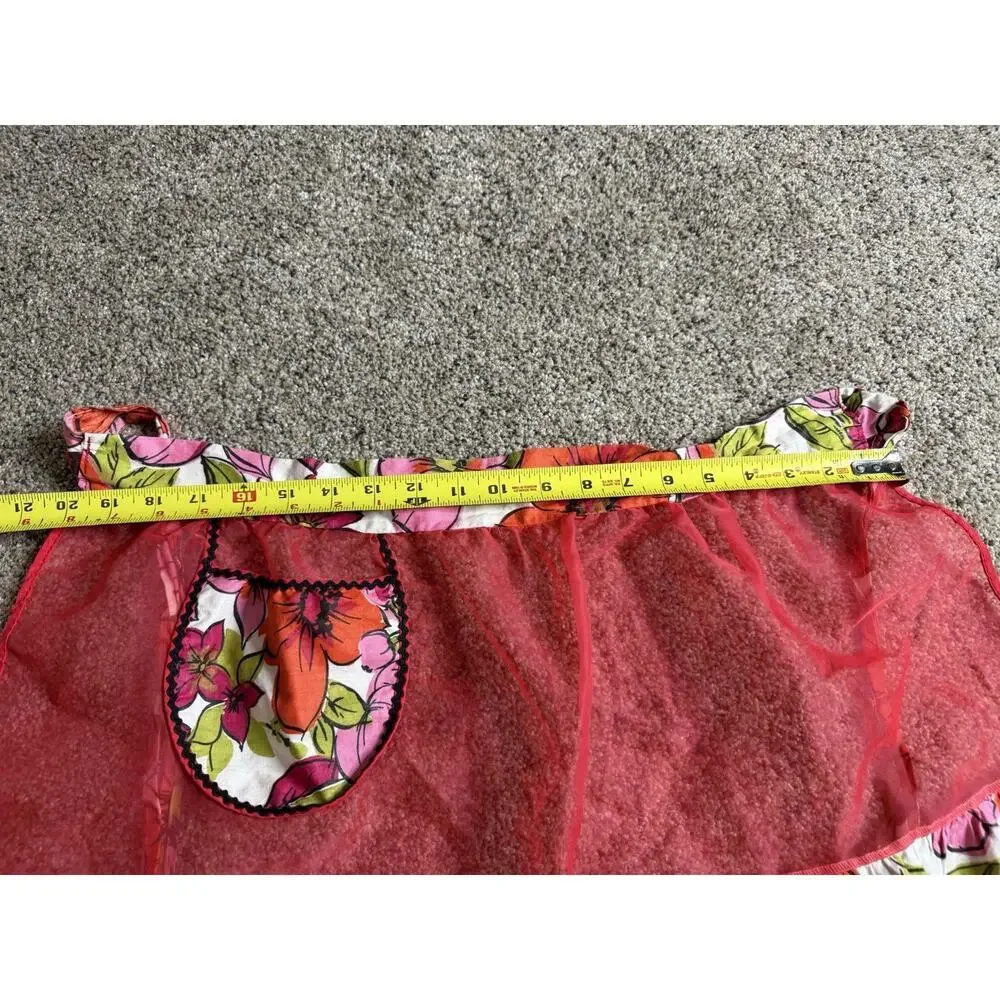 Vintage Sheer and Floral Half Apron Bright Pink Cottagecore